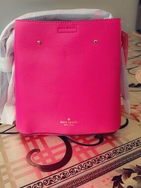 kate spade bright pink pebbled leather bucket tote